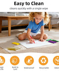 Child drawing on heavy duty 36x48 inch chair mat for carpet, protects floors from rolling office and gaming chairs, clear under desk rug pad.