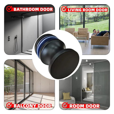 Slick 4 Pack Shower Glass Door Handle Set For Sliding Doors Black Durable Aluminum Alloy And Stainless Steel Knobs Rust Resistant Fits 6 To 12mm Glass Easy Install And Long Lasting Smooth Polished Surface, black glass door handle for bathroom, living room, balcony, and room doors