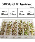 Heavy Duty Self Locking Lynch Pin Kit With Spring Steel Annular Ring Pins for Tractors Trailers Trucks and Mowers M4.5 to M11