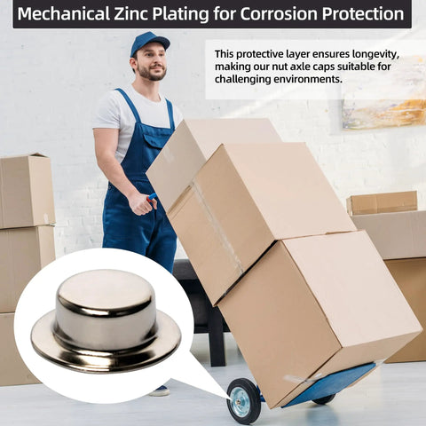 4 Pack 5/8 Push Nut Axle Caps - Heavy Duty Zinc Coated Steel Locking Clips for hand trucks carrying boxes.