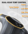 Entalva Handheld Steam Cleaner Gray With Smart Led Display showing dual-gear temp control and features for effective cleaning.
