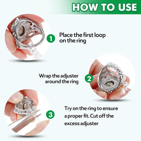 Ring Sizer Adjusters For Loose Rings 15 Pack Invisible Spacer Guards And Tighteners For Women And Men Fits Almost Any Ring Size Medical Grade Clear TPU Protectors usage instructions
