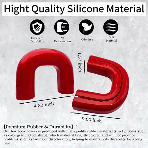 Chevy Silverado Tow Hook Covers Custom Fit Red Hitch Cover For 2020 2021 2022 2023 2024 2025 2026 2500 And 3500 HD Trucks Trailer Hitch Cap Easy Install Durable ABS Plastic Silverado Accessories shown in red silicone with size dimensions.