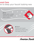 Instructions for maintaining Colony Pro Single Handle Bathroom Faucet With 1.2 GPM Flow Polished Chrome; use cloth and water.