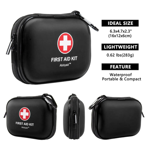Mini First Aid Kit 120 Piece Waterproof Hard Shell Medical Kit for Car Home Office Travel Camping Sports Outdoors and School Grab And Go Emergency First Aid Supplies And Survival Kit In Compact Portable Case Black