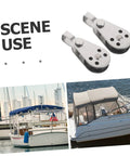 Beefy Stainless Steel Bearing Pulley Blocks 4 Pack With Swivel for marine use on sailboats and kayaks in outdoor conditions.