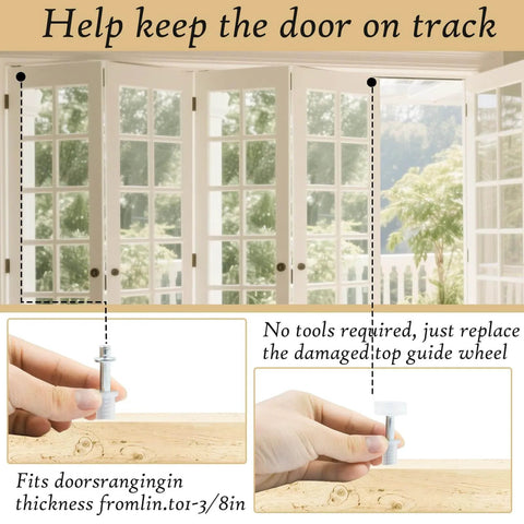 Six Piece Bi Fold Door Top Roller Guide Wheel And Top Pivot Spring Loaded Bifold Door Hardware Repair Kit for Doors 1-1/8 in Thick