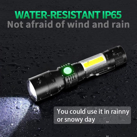 3 In 1 Rechargeable UV Flashlight With Magnetic LED on wet surface demonstrating water resistance