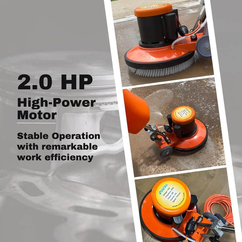 Heavy Duty 17 Inch Floor And Carpet Buffer Machine Workhorse With 2.0 HP Motor 175 RPM 3.4 Gallon Water Tank Built For Commercial Use