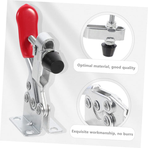 Two Pack Quick Toggle Clamps For Woodworking And Assembly Projects, metal hand tool with zinc plated finish, red handle, rubber head