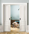 White sliding doors with 4 Pack Black Sliding Closet Door Pulls Flush Recessed Finger Pulls 4.72 Inch Length Square Cabinet Pulls shown in interior