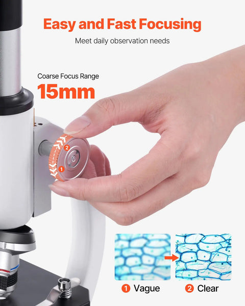Detail of focusing knob on Kids And Adults Microscope With 40X To 2000X Magnification, Professional Compound Microscope With LED Illumination