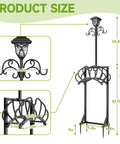 3-In-1 Garden Hose Holder With Solar Light And Shepherd Hooks, dimensions and features shown in detailed diagram
