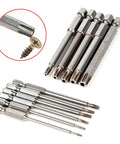 Magnetic Torx Bit Set 11 Piece T6 Through T40 with 1/4 Inch Hex Shank 3 Inch Length S2 Steel Security Tamper Proof Star Bits Handy Magnetic Driver Bits Kit for Drill and Impact Jobs, shown in various angles.