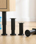 Heavy Duty Adjustable Furniture Legs, Thick Metal Cabinet Feet, showing height adjustability from 4.7 to 7.4 inches in black steel.