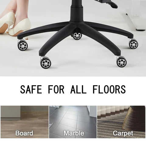 Heavy Duty Office Chair Caster Wheels 2.5 Inch Polyurethane Swivel Rollers on a chair base near various floor types.