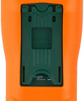 Back view of Digital Mini Multimeter With Autoranging And Eight Functions, orange protective holster, compact handheld tool.