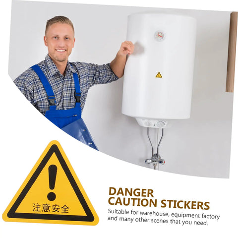 24 Pack Caution Stickers For Equipment And Factory Safety Signs Decals, worker with boiler and warning sign for machinery safety.