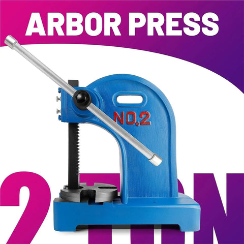 Badass 2 Ton Manual Arbor Press For Stamping And Riveting Heavy Duty Desktop Metal Working Tool Featuring Cast Iron Build and polished handle.