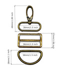 Top Shelf Swivel Snap Hooks Paired With D Rings And Easy Gliding Tri Glide Slides In Solid Antique Bronze Casting Measuring One Point Five Inches Wide.