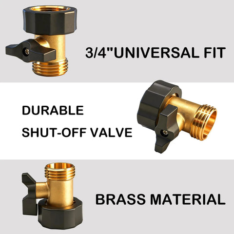 Two Pack Three Quarter Inch Brass Garden Hose Shut Off Valve With Extended Handle Heavy Duty Water Control For Easy Flow Includes Four Extra Rubber Washers For Tight Leak Free Fit. 3/4 inch brass shut-off valve with handle