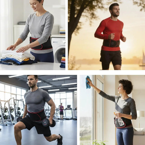 People wearing Cordless Heating Massage Belt With 3 Heat Settings And 5 Vibration Modes 10000mAh Rechargeable Battery