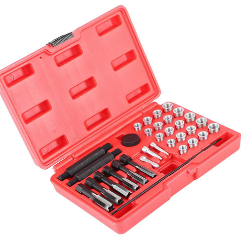 Pro Grade Glow Plug Thread Repair Kit 33 Piece Steel Set With M8x1 M10x1 M10x1.25 M12x1 M12x1.25 M14x1 Taps Insert Drivers Guide Pins