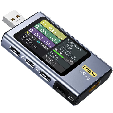 All In One USB Power Tester And Multimeter With App, 4-28V, 7A, LCD Display showing readings