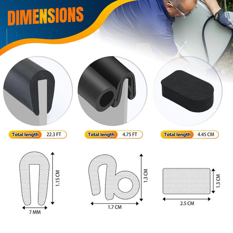 Basement door weatherstrip kit for Bilco doors; black foam gaskets: U-shaped, rolled bulb, and rectangular cap seal pad.