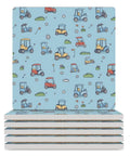 Solid Grip Square Ceramic Drink Coasters With Non Slip Cork Base Waterproof Design To Keep Surfaces Fresh And Dry Real Deal Quality For Home Bars And Coffee Tables featuring colorful golf cart patterns.