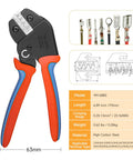 Ratcheting Crimping Tool Kit Pro Grade With Six Interchangeable Dies dimensions and specifications chart