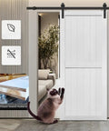 46X84 INCH HEAVY DUTY MDF SLIDING BARN DOOR WITH FULL 8FT HARDWARE KIT, WATERPROOF PVC CLADDING, built tough room divider in modern setting.