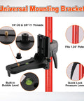 Universal Mounting Bracket with 1/4-20 and 5/8-11 threads on telescoping laser level pole workhorse with adjustable 12.7 ft reach.