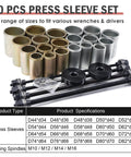 20 piece press sleeve set part of 26 Piece Universal Bushing Press And Pull Sleeve Kit For Automotive Repairs Includes Bearings And Seals Removal And Installation, Fits Inner Diameters 34 To 72 Mm And Outer Diameters 44 To 82 Mm For Easy All-In-One Pro Grade Use