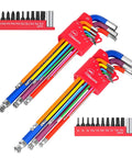 Magnetic Ball End Allen Wrench Set With Color Coded And Extra Long Arms, 40-Piece SAE And Metric Hex Key Set With Screwdriver Bit Kit And Adapter