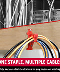 Sihai 10 Pack Hammer In Insulated Cable Staples, Heavy Duty Multi Cable Stacker For Romex Coaxial Cat5 Nm Cable With Nails And Screws For Wood Or Metal Studs, Flame Retardant Red, Keeps Wires Tidy And Secured, securing multiple cables.