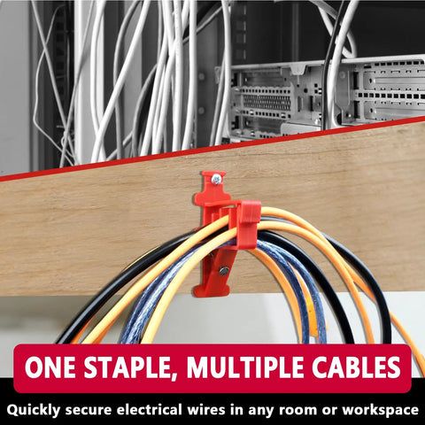 Sihai 10 Pack Hammer In Insulated Cable Staples, Heavy Duty Multi Cable Stacker For Romex Coaxial Cat5 Nm Cable With Nails And Screws For Wood Or Metal Studs, Flame Retardant Red, Keeps Wires Tidy And Secured, securing multiple cables.