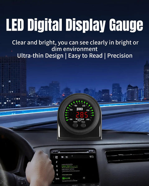Dual Alert Water Temperature Gauge With 1 Eighth NPT Sensor And Bracket 300F Digital LED Display For Cars Trucks Boats And Marine Applications 52mm 2 Inch Mount Real Time Cooling Temp Monitor For Your Ride on dashboard
