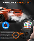 OBD2 Scanner For 1996 And Later Cars With Upgraded AD310 Module Read And Clear Fault Codes Battery Test Live Data And Full OBD II Diagnostic Tool That Translates Codes To Plain English Saving You Big Bucks On Check Engine Visits handheld device with smog test screen.