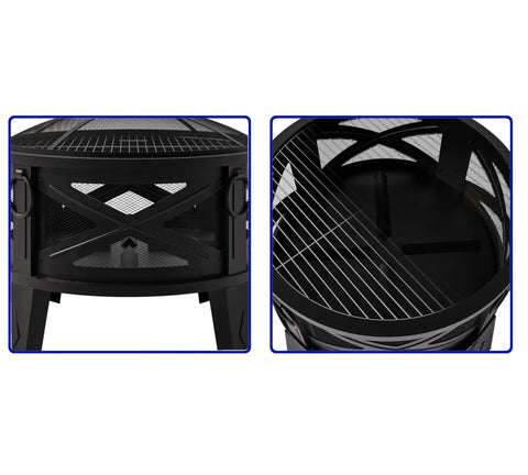 Heavy Duty Portable 26 Inch Steel Fire Pit With Grill Grate And Spark Screen, 360 Degree Airflow Boost For Less Smoke And Bigger Flames