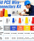 350 Pcs wire connector kit with gray 100, blue 100, orange 70, yellow 50, red 30 insulated wire nuts