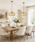 DSMJFU Gold Kitchen Pendant Light for Kitchen Vintage Glass Pendant Light hanging above a dining table with chairs.