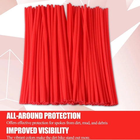 72 Piece Red Spoke Covers for Bikes and Wheelchairs, Universal Fit for 8 to 21 Inch Rims, Easy Install PE Spoke Skins