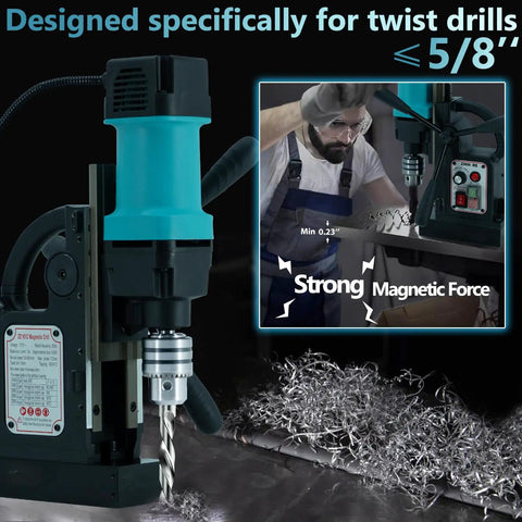 Workhorse Magnetic Drill Press 1150W With 2360 Lbf Magnetic Force twisting metal shavings with strong electromagnetic base