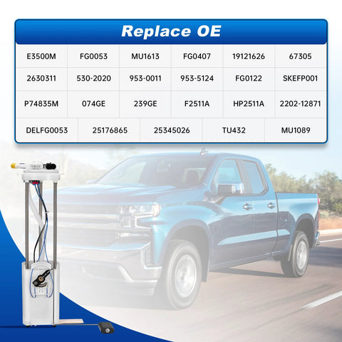 Chevy Silverado And GMC Sierra Fuel Pump Assembly With Sending Unit And Pressure Sensor Replacement For 1999-2004 4.3L-8.1L V8 Engines