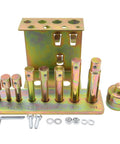 Heavy Duty Shop Press Pin And Hydraulic Press Pin Punch Set 2 To 20 Ton Capacity Premium Alloy Steel Construction Compatible With Press Models 24811 24812 25087 25088 For DIY And Professional Press Work, image shows 8 pins with holder and accessories.