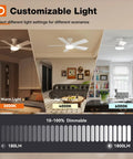 Customizable light settings for Top Shelf 42 Inch White Low Profile Ceiling Fan With Bright Led Light And Ridiculously Quiet Remote.