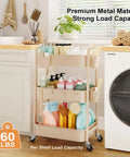 Beige 3 Tier Rolling Cart With Metal On Wheels A Spacious Multi Purpose Storage Organizer Trolley For Art Crafts Diapers