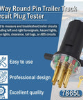 7 Way Round Pin Trailer Truck Circuit Plug Tester Replacement 7865L Left Right Turn Signals Hazard Lights Brake Lights Clearance Tail ABS Workhorse Go To Diagnostic Tool With Winged Handle For Easy Disassembly And Quick Circuit Troubleshooting, black tester
