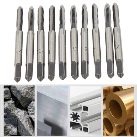 M3.5 Metric Tap Manual Thread Cutter Carbon Steel Straight Flute For Automotive Machinery And DIY Repairs Durable Tool For Cutting Precise Female Threads In Metalworking, 10-piece set